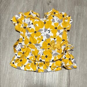4/$20 Child of Mine Yellow Floral Short Sleeve Tee with Ruffle Detail 3-6M